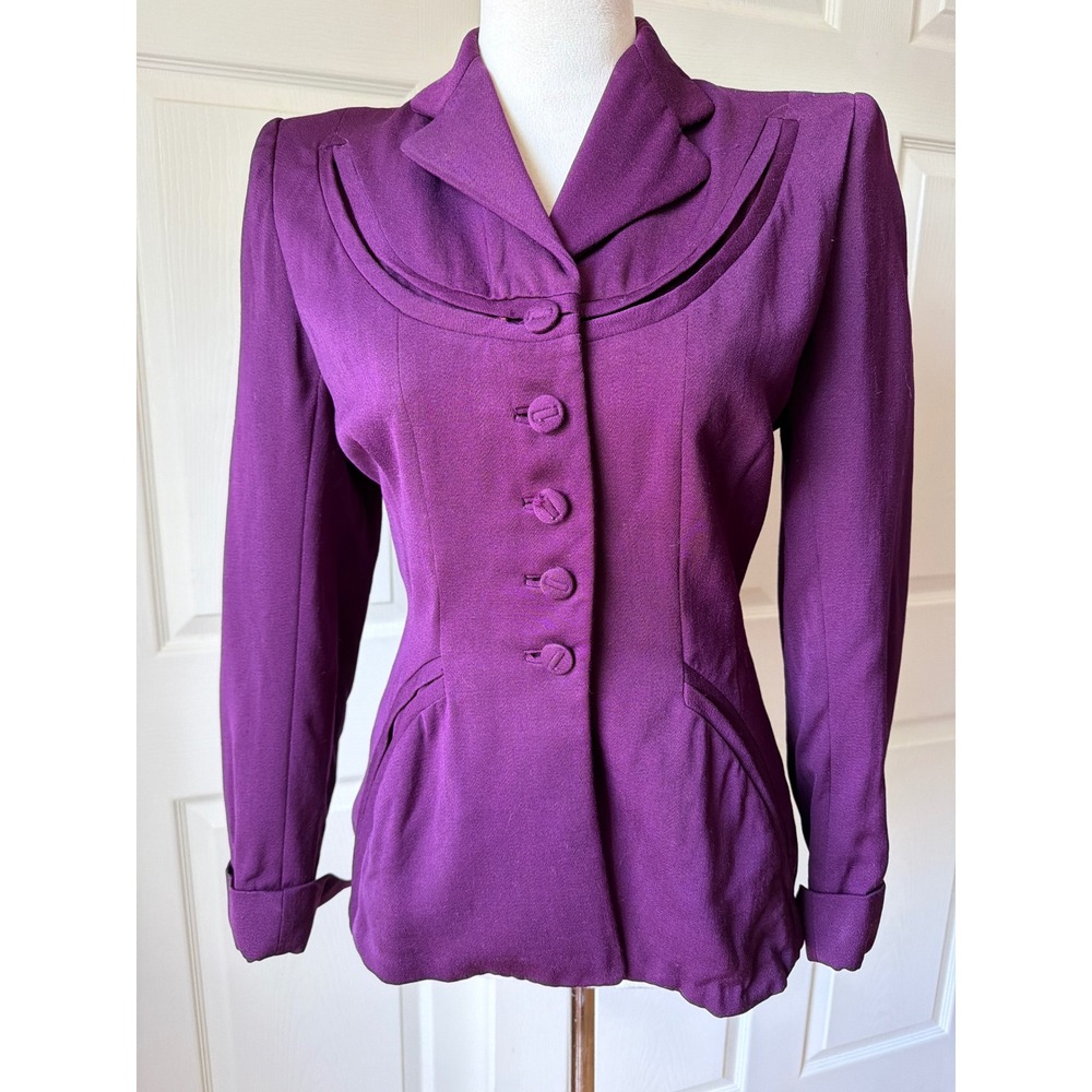 Braunell Ltd Blazer Women S Purple Wool Tailored Crescent Yoke Vintage 40s Style